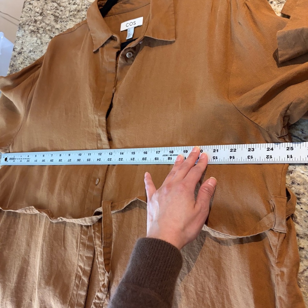 COS Linen 14 Button Down Long-Sleeve Classic Shirt Dress in Rust Preppy Summer - Picture 11 of 12